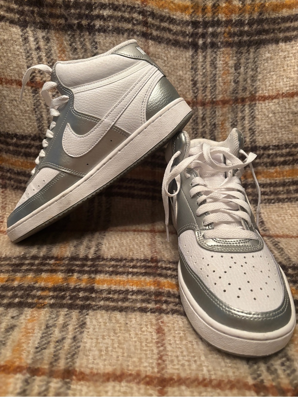 Nike Women’s Mid-Top Sneakers in White and Silver